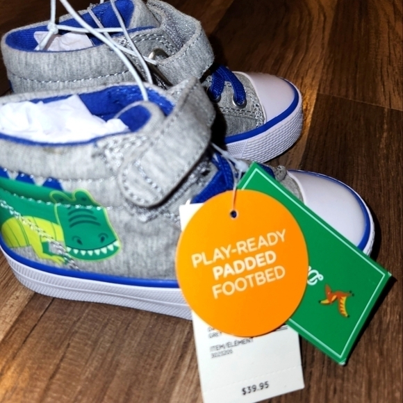 GYMBOREE T-rex Hi Top Sneakers Size 6 - Dino Dude - Grey  Sold Out! NWT - Picture 1 of 5